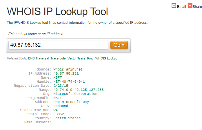 Why is an I.P. address that belongs to Microsoft attempting to login and hack on our website 1651ca1f-560b-4bfa-a2f3-e031a16fc357?upload=true.png