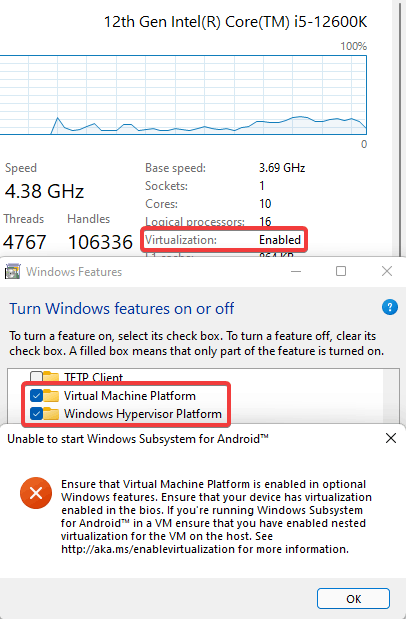 Unable to start Windows Subsystem for Android even though virtualization is enabled 170de68f-00d9-4830-95fb-5bbb4d691c4e?upload=true.png