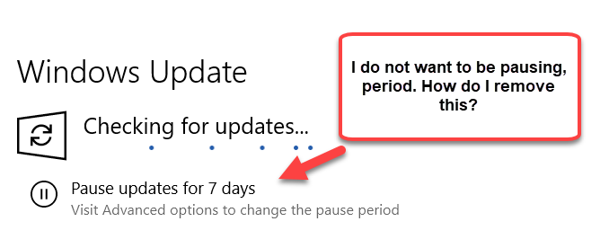 How to I turn off Pause Updates? It is set for seven days. I do not want it to pause. 18681017-cf06-4844-8d51-c7a9ebf1ae84?upload=true.png