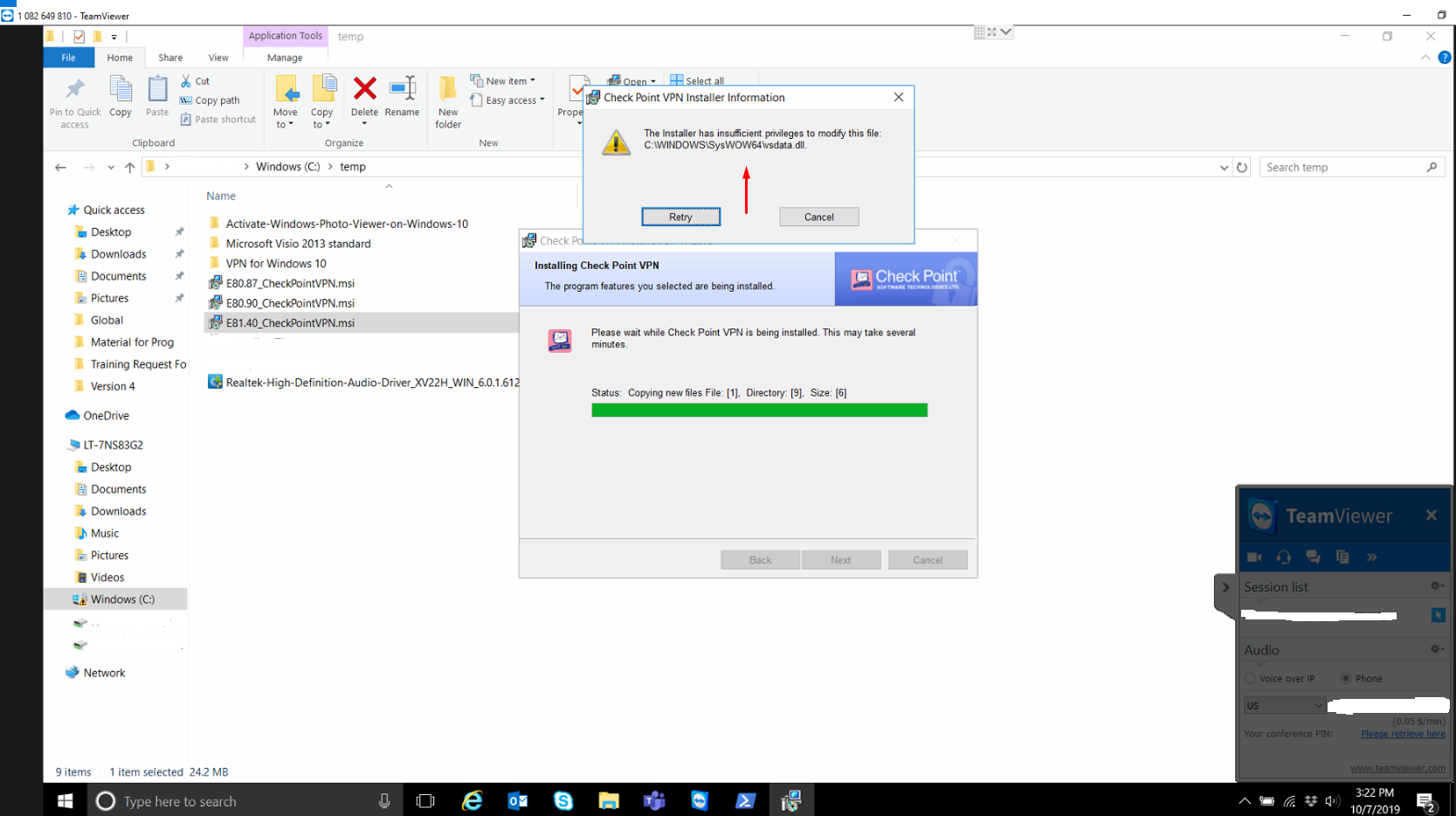 Unable to install Checkpoint VPN on updated Windows 10 version 18ab26f7-7877-4286-892f-bd60f319bb28?upload=true.png