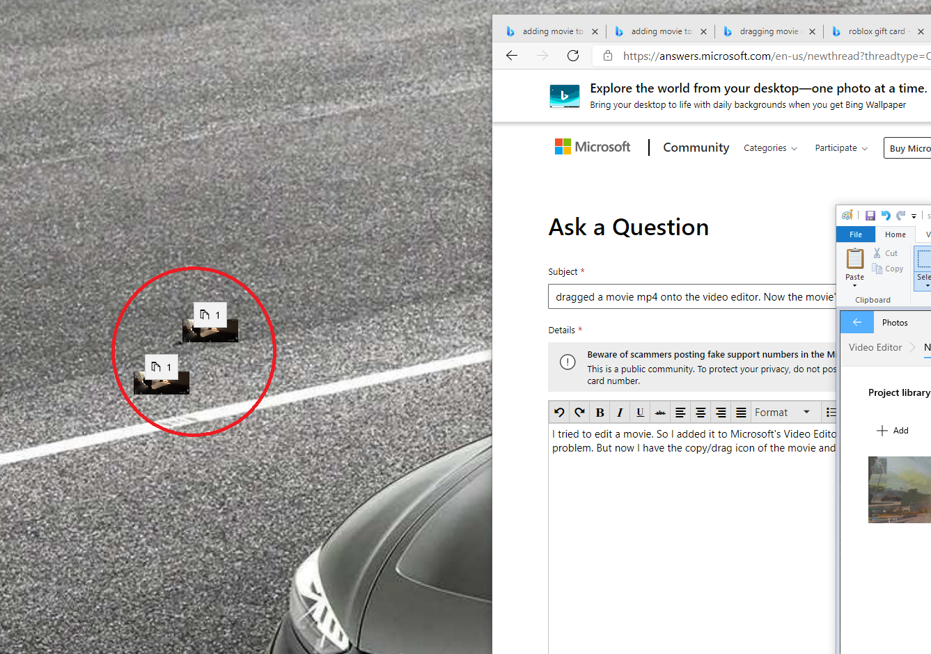 dragged a movie mp4 onto the video editor. Now the movie's import icon is stuck on the... 18df33a3-546c-4bac-8390-3e6f74c854fd?upload=true.png