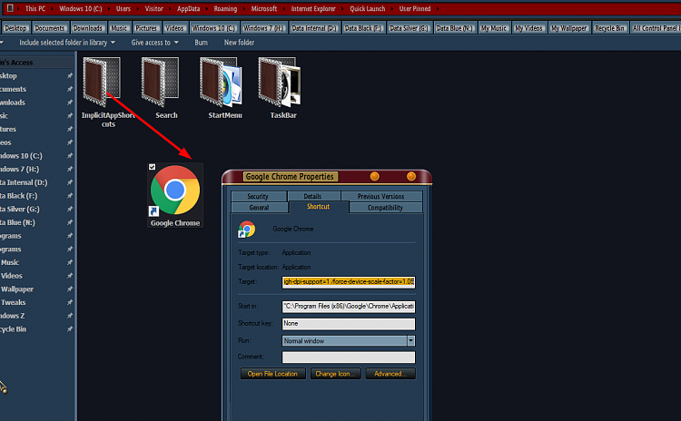 Add shortcut to taskbar that includes parameters, I want to start a particular Access... 192691d1529274939t-parameters-not-working-items-pinned-taskbar-000822.png