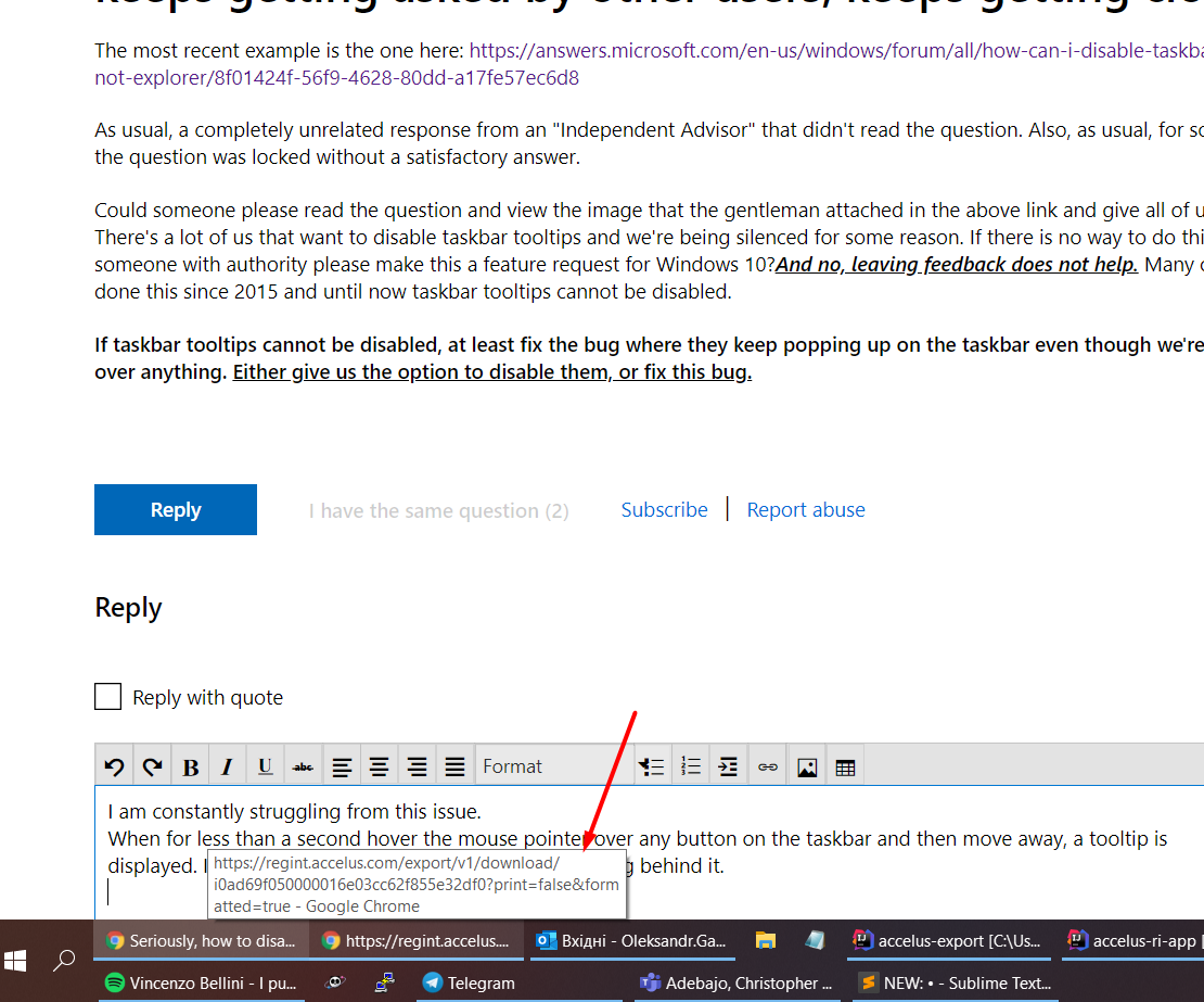 Seriously, how to disable taskbar tooltips? This question keeps getting asked by other... 196adae5-d4b6-46ae-9cd7-c2a244da7d56?upload=true.png