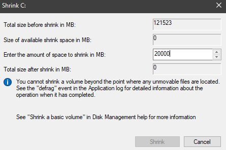 when shrinking my C: drive to create a partition, I shrink button greyed out more info 19b01493-56b0-40e9-8aee-49887f130bf5?upload=true.png
