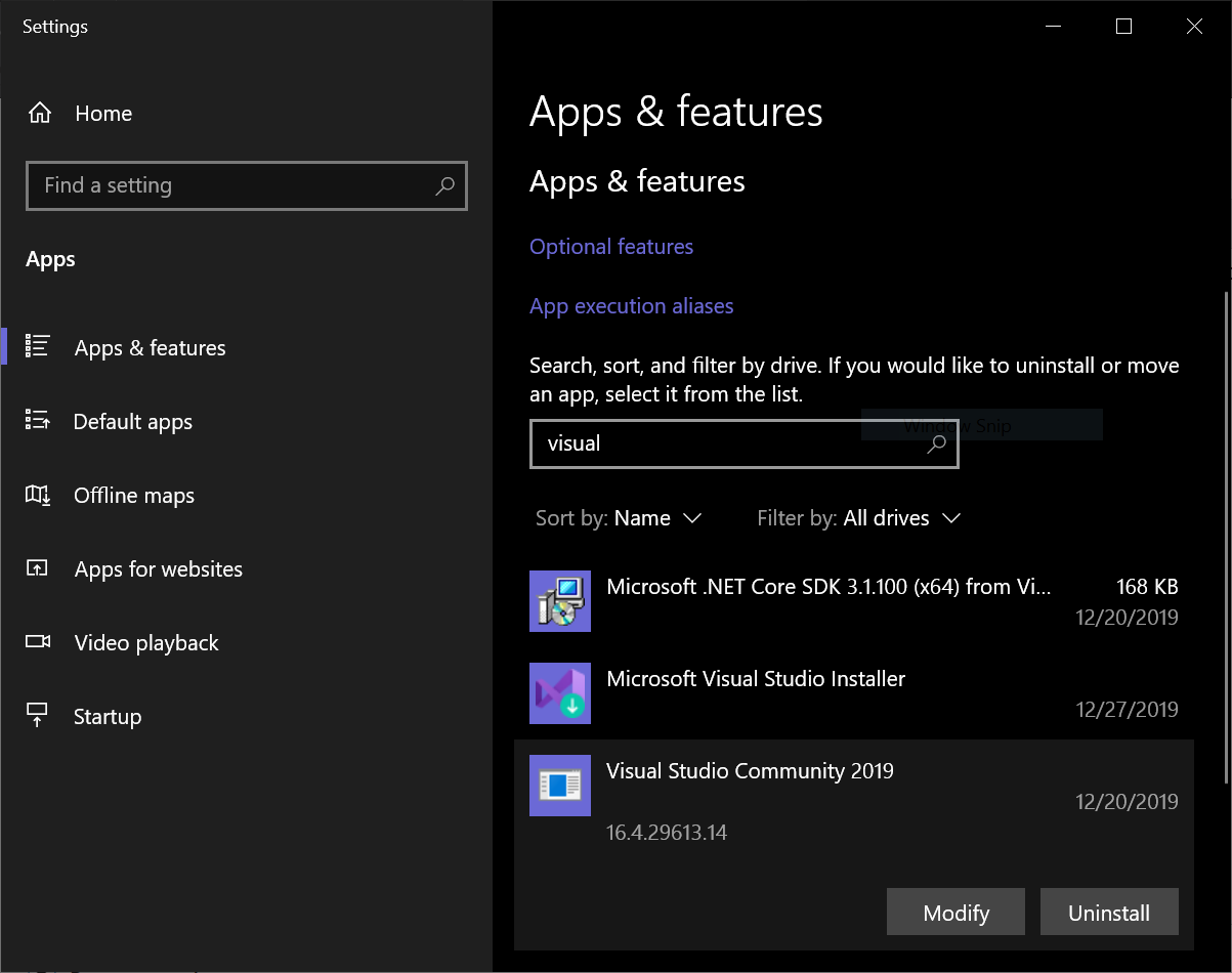visual studio community appears in Apps & features when is not installed. 1ad8d742-5171-4d24-a2e9-62207bb3297e?upload=true.png