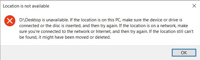 D:\Desktop is Unavailable on Dell Laptop