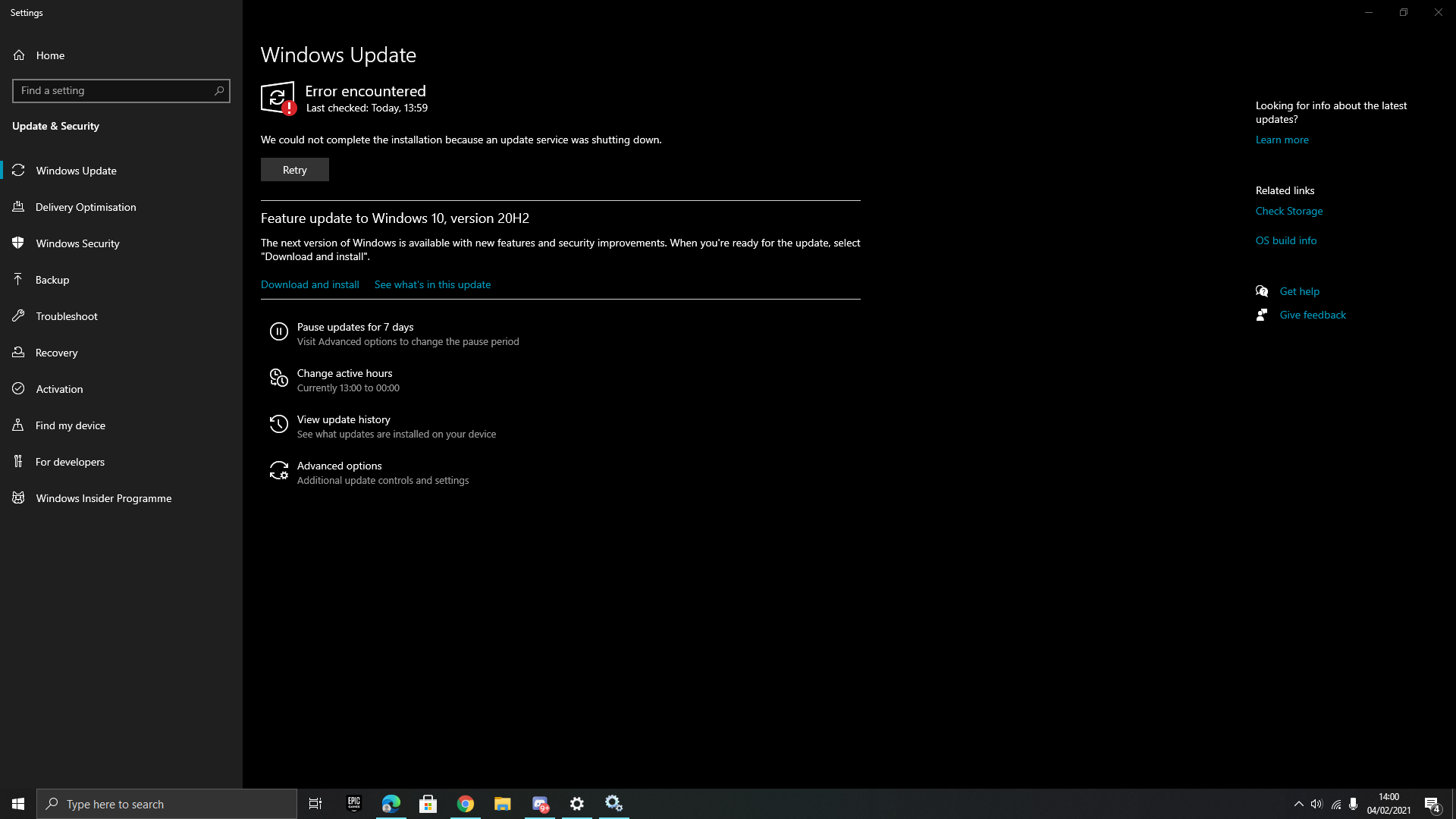 We could not complete the installation because an update service was shutting down 1b0742c2-96d5-4ac3-bc11-57fbf370fe08?upload=true.png
