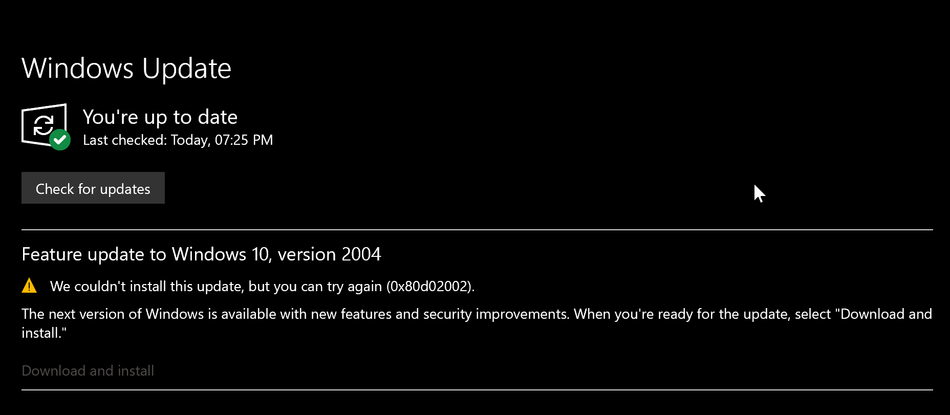 Failing Feature update to Windows 10, version 2004 1e7a8180-266f-40c1-b8e8-12a62dfa3865?upload=true.png