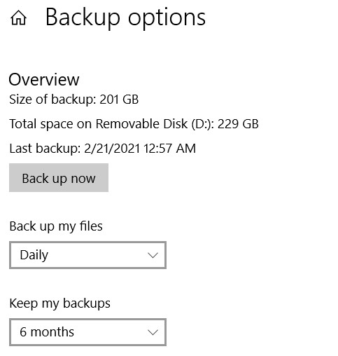 Windows 10 Backup Settings missing after KB4601319 update 1ed034ce-8922-408b-8eec-c9331bde4a22?upload=true.jpg