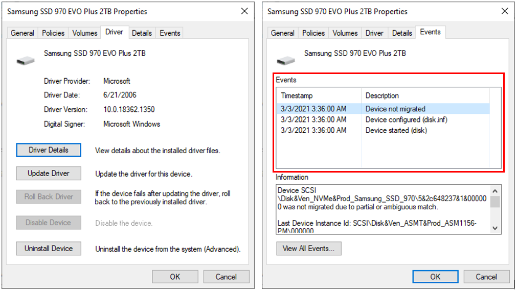 "Device not migrated" shows in Events after swapping SSDs 1f42a21d-2818-4654-b050-8c0375986ade?upload=true.png
