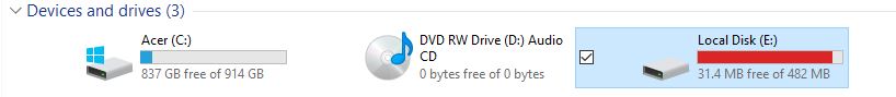 My Acer Aspire V5 is showing Drive E to be near full, but properties shows "no files". 1ff8946d-7eb2-454f-a247-7b490a2a50f1?upload=true.jpg