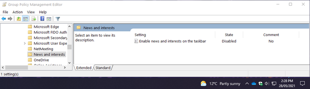 The GPO to disable news and interests doesn't do anything (21H1 Enterprise) 1m1glomlns171.png