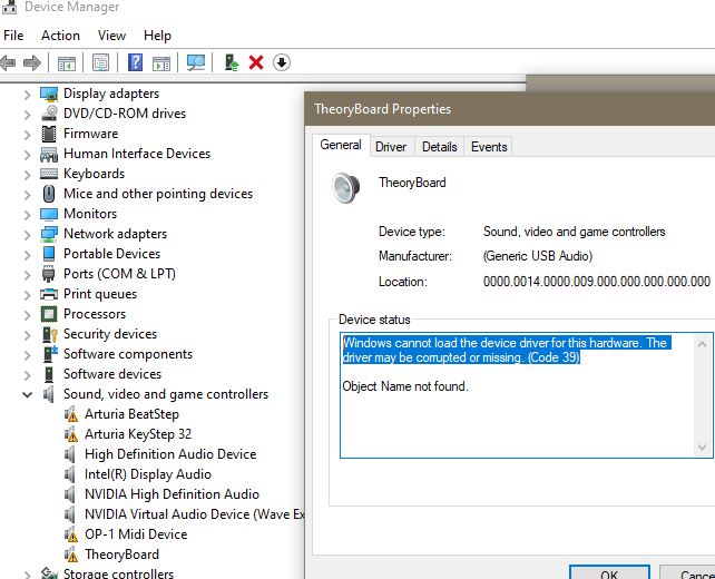 All of my Midi Controllers will not show up in Device Manager and have Code 39 Error 2000866e-356e-4ff3-ad0e-cb61cdd5d856?upload=true.jpg