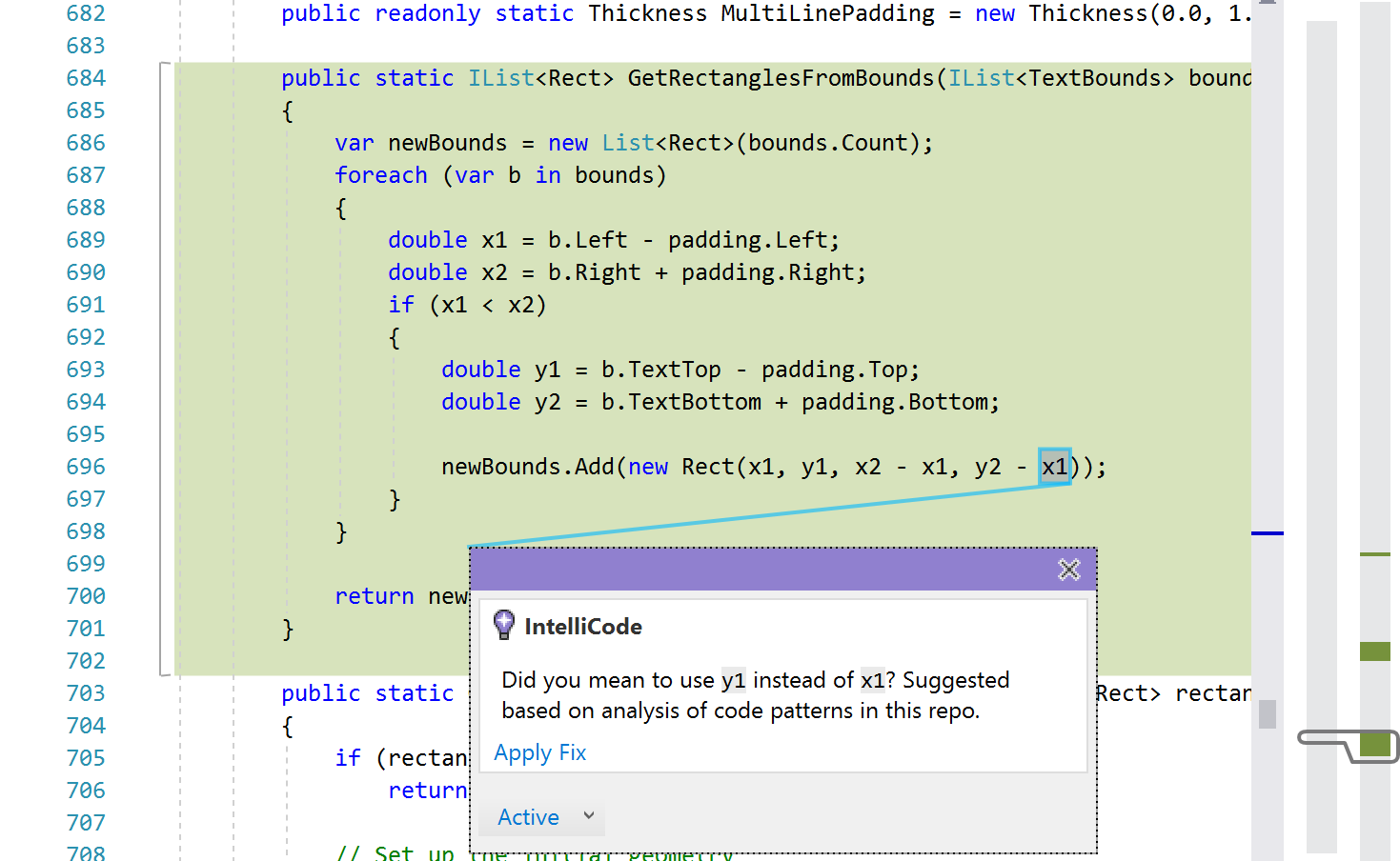 Announcing general availability of Visual Studio IntelliCode 2018.05.07.AnnouncingVisualStudioIntelliCode-Screenshot3VarMisuseInIDE.png
