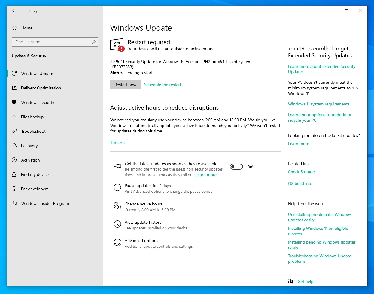 Windows 10 KB5072653 emergency update fixes ESU failure, 0x800f0922 affecting KB5068781 2025-11-Security-Update-for-Windows-10-Version-22H2-for-x64-based-Systems-KB5072653.jpg