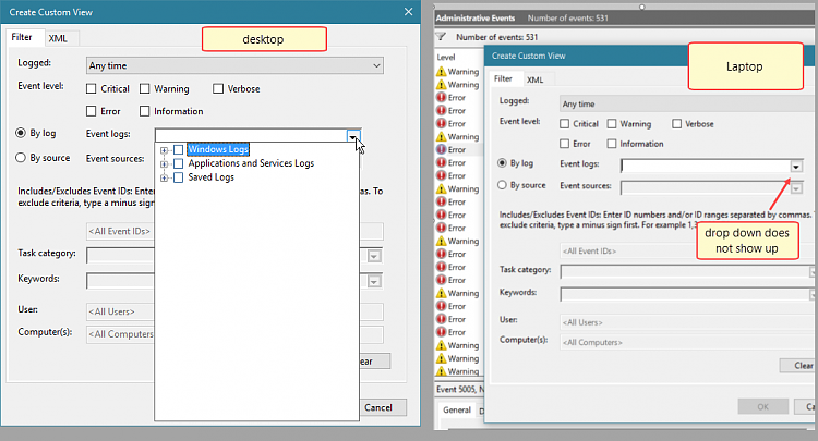 i am unable to log into my laptop. how can i view my password 212618d1542443381t-event-viewer-laptop-unable-create-custom-view-snagit-17112018-092412.png