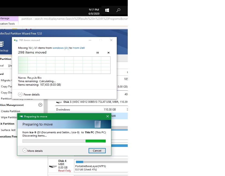 What is the purpose of the secondary dialogue window when transfering files from one volume... 221cd132-7b7d-4c95-a9e2-298c60000451?upload=true.jpg