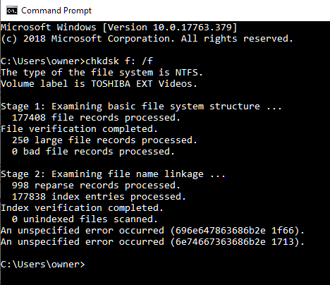 CHKDSK unspecified error 227482d1552705325t-chkdsk-f-fails-unspecified-error-occurred-chkdsk-w10-1809.png