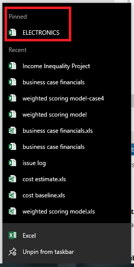 After saving an Excel document the screen froze.  Subsequently all microsoft icons are gone... 228585d1553610523t-cant-add-document-excel-jump-list-excel-jump-list-pinned-items.png