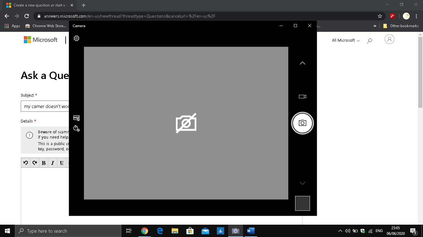 Camera not working, Shows a grey screen with a Slashed Camera 22e0fdd3-5697-4d3e-8371-43877f58b277?upload=true.png