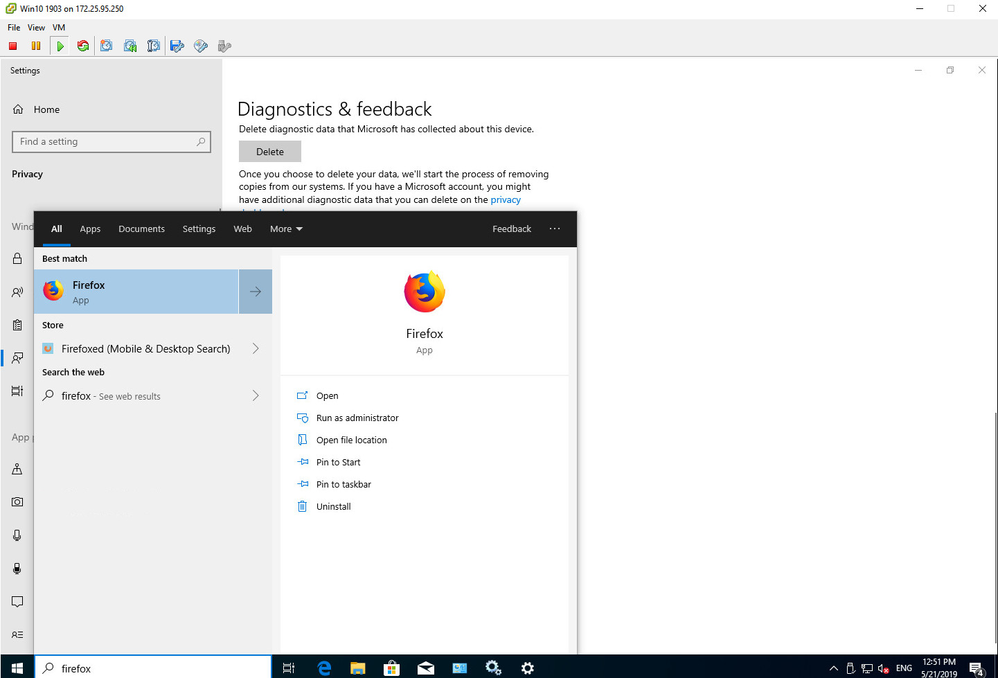 Black search window when I connect to my VM via RDP (Windows 10 1903) 2375575f-861b-4b42-bee0-71689d6a812f?upload=true.jpg
