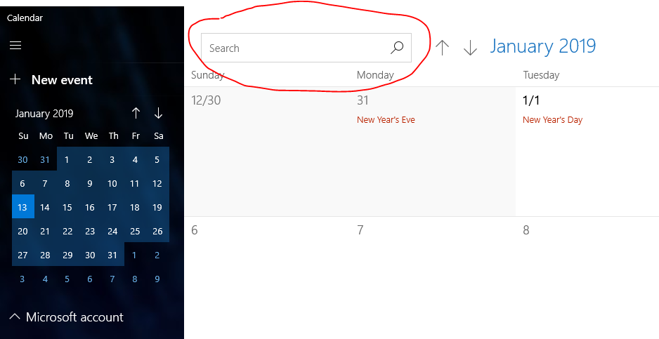Search bar is missing in Calendar App, Windows 10 238b87eb-a919-415e-9cee-0a7c392c48cc?upload=true.png