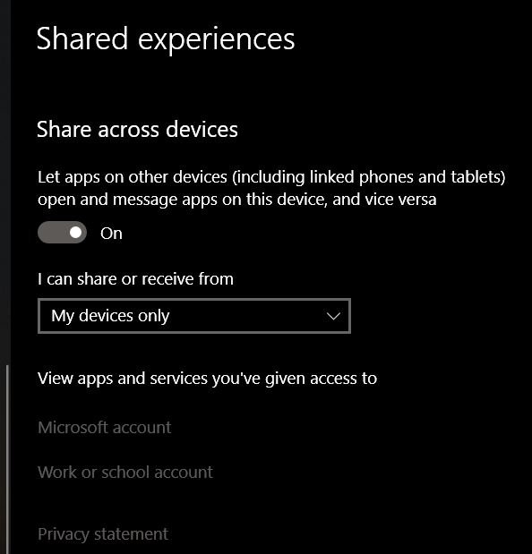 What is Microsoft account needed to be fixed with setting of shared experience 23aebb6e-f501-49c1-b427-4b0980d506b3?upload=true.jpg