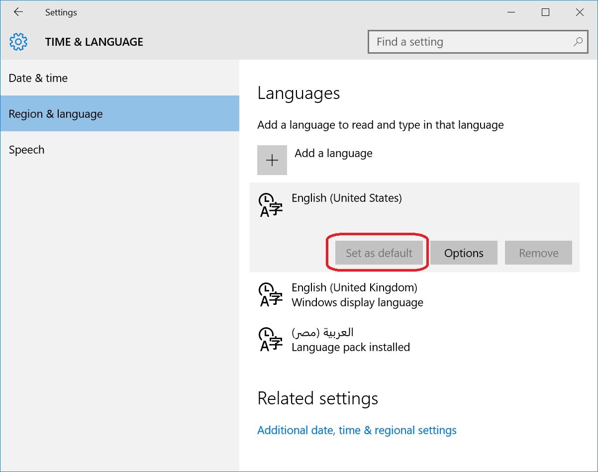 Can't make English (United States) as my default while using Arabic Language Pack 23cf1a05-1b77-428d-8d3d-6322fabf7fc8?upload=true.jpg