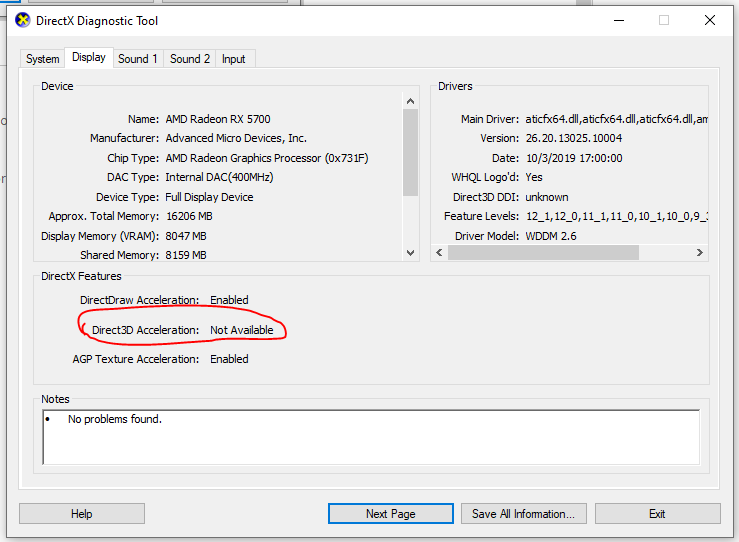 Direct3D Acceleration is Not Available and I cannot find any help. 24147257-af17-4762-889e-669078c5ffb0?upload=true.png