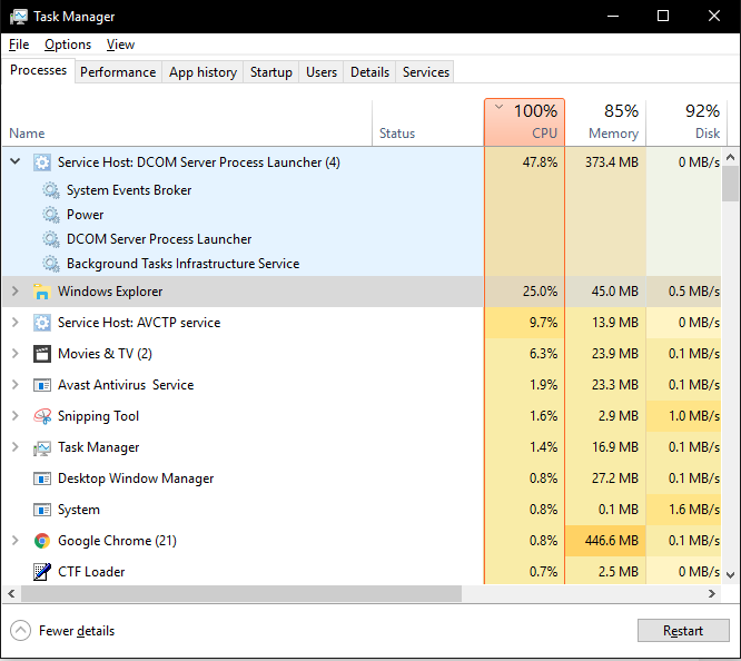 "Service host: DCOM Server Process Launcher" consumes a high level of memoryCPU. 250361d1570433342t-service-host-dcom-server-process-launcher-high-cpu-usage-100-a-captur3e.png