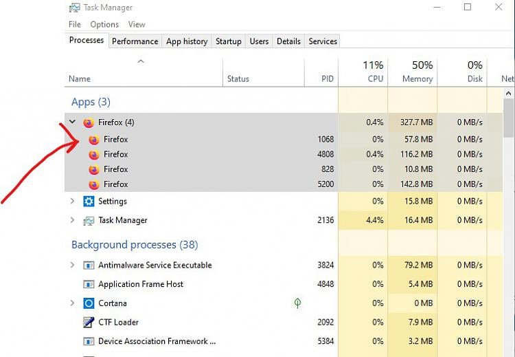 The 'Performance' page of the task manager is stuck, unable to display real-time content 257255d1575143376t-firefox-displayed-too-many-times-task-manager-content-processes.jpg
