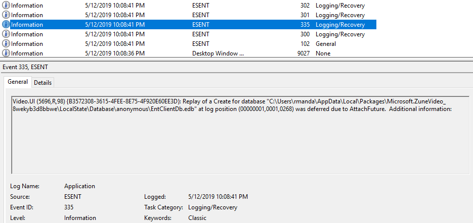 What is ESENT application in Windows 10. how is it used with microsoft zune video for... 25b756a3-b500-4274-a01e-4f9e4f90474b?upload=true.png