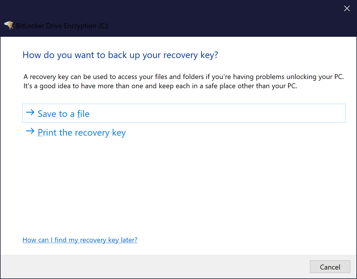 No option to save BitLocker recovery key to Microsoft account 26b44c91-b661-41b1-998f-f12ce3056bc2?upload=true.png
