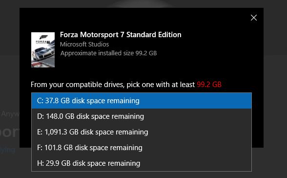Windows Store App Install doesn't show a drive Forza 7 26eaa4be-3764-45fb-b883-9fea75b7c9e3?upload=true.jpg