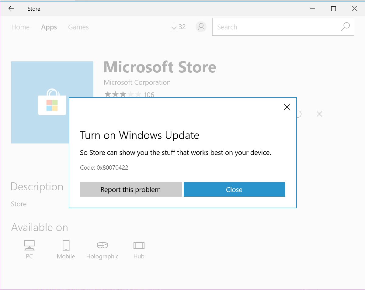 CANT DOWNLOAD APP FROM WINDOWS 10 STORE/ Code: 0x80070422 272831bc-6471-4787-b8c6-b78ee9497264?upload=true.jpg