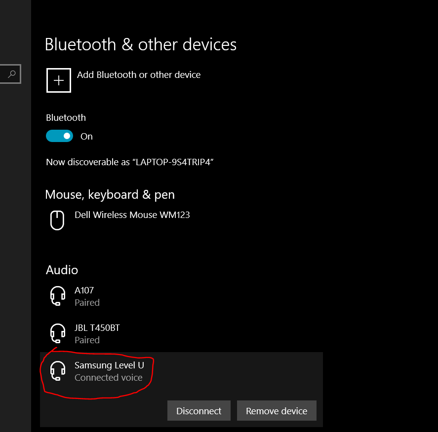 Bluetooth headset connected as voice, thus resulting distorted sound. 286cae4f-efa3-46c4-93be-910935362f2a?upload=true.png