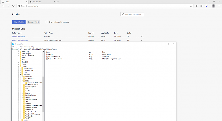 Group policy for DNS over HTTPS DoH is enabled and will not reset. 288736d1595187995t-enabling-dns-over-https-edge-ynby3ejfrm.png