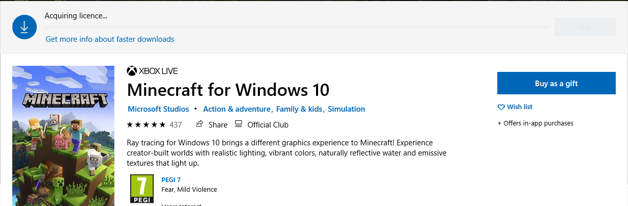 When trying to download minecraft on the Windows store application, it stays on aquiring... 28a310dc-0f66-4e04-bf26-72468305893e?upload=true.png