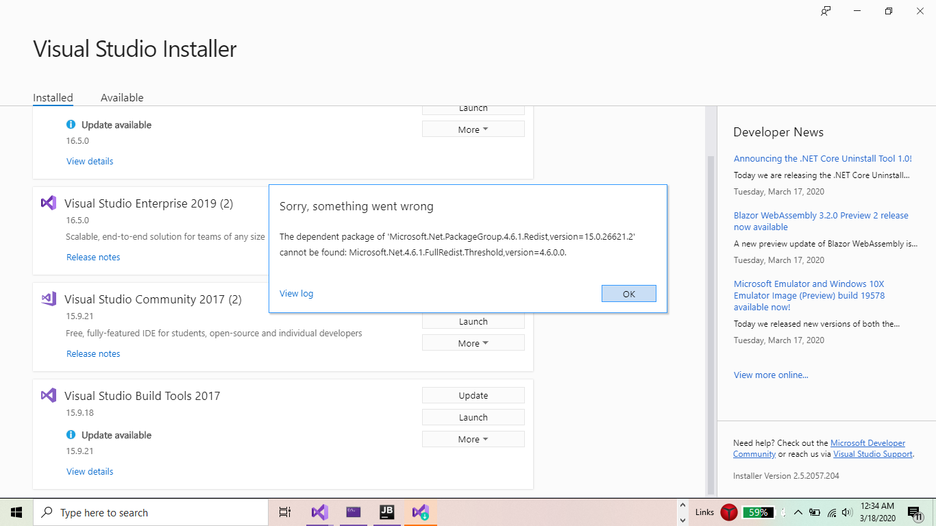 Will there be fix to Visual Studio Community 2019 and Visual Studio Tools 2017? 28fc3b03-2005-495a-9875-201c653c5f76?upload=true.png
