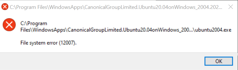 Why am I getting error code 0x80072ee7 when I try to install Ubuntu on my WSL distribution? 2919454b-06d0-4c7b-bbc2-d87ccc4b45f3?upload=true.png