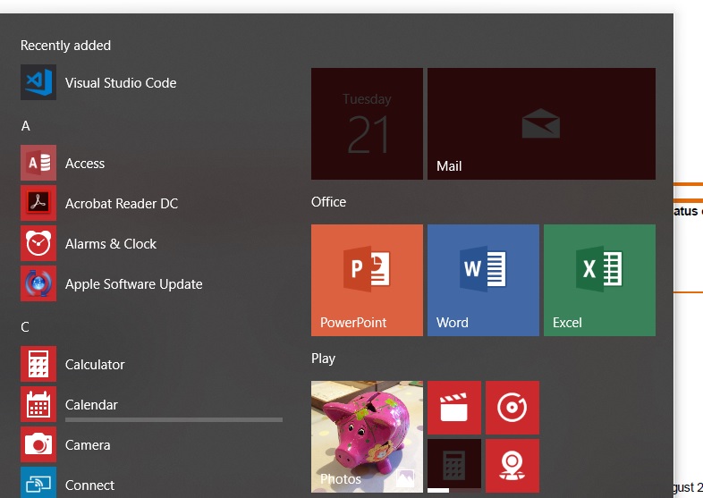 Apps are dimmed in my start menu 292ecaf4-1fb4-43b9-a1d5-feb7c5548d32?upload=true.jpg
