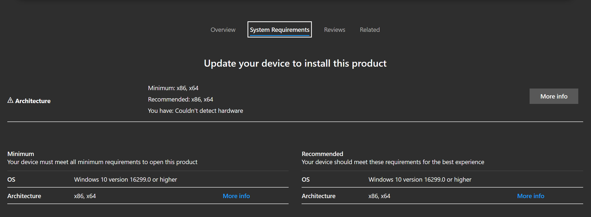 MS Store will not detect hardware. 2a0fc94b-a6e4-4763-b605-beed461c7b81?upload=true.png