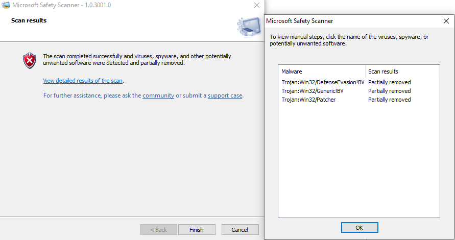 What does 'Partially Removed' of Potential Unwanted Software in MS Security Scanner means? 2a7c4542-bc60-4b7e-a9a4-9578dc059ea3?upload=true.png