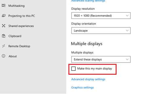 tell windows 10 which is the primary monitor. 2aee1086-e3a9-454e-96b5-5fc599d2efbc?upload=true.png