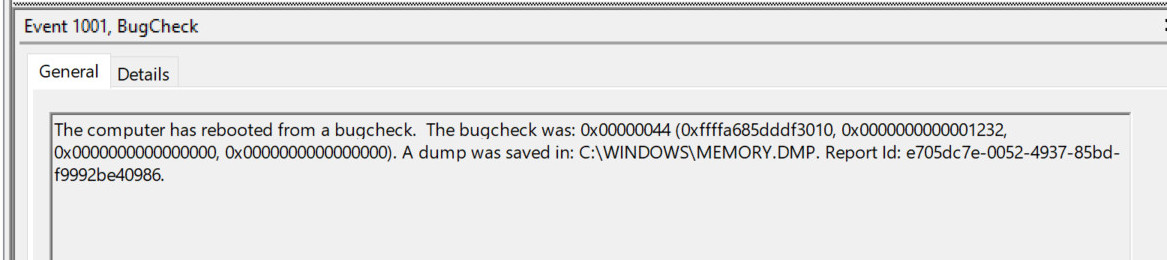 reboot with bugcheck .. minidump/sysinfo attached 2c06a3cf-9e4d-43e7-9094-87e8a1c309cc?upload=true.jpg