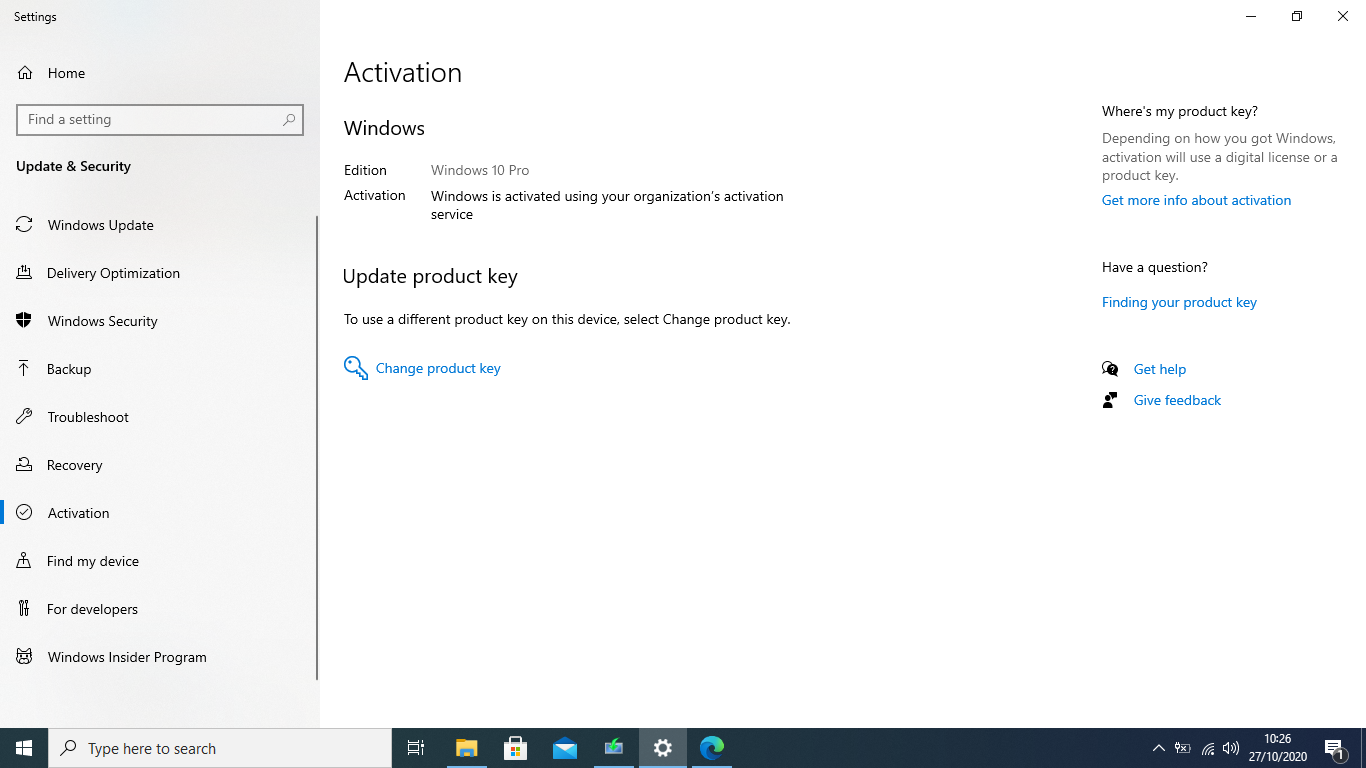 "Windows is activated using your organization's activation service" and "Your windows... 2cf80856-7b36-4c0d-85b1-8b4aaa90d188?upload=true.png