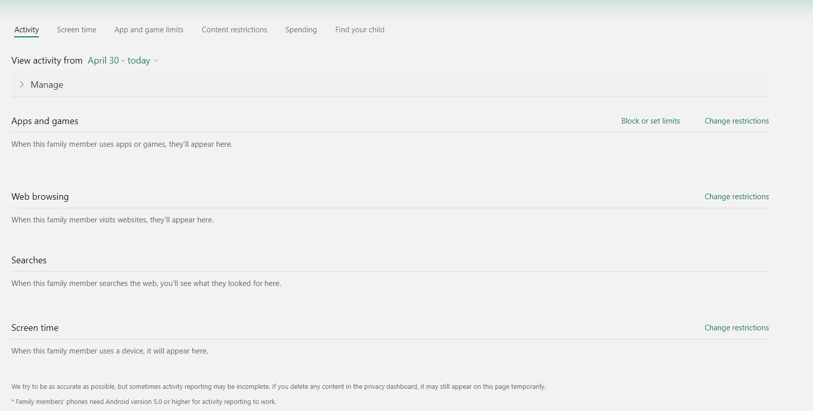 Why my son's activity report is empty? 2d6f2ad2-48a6-4aed-9ae7-d3dab09422da?upload=true.png