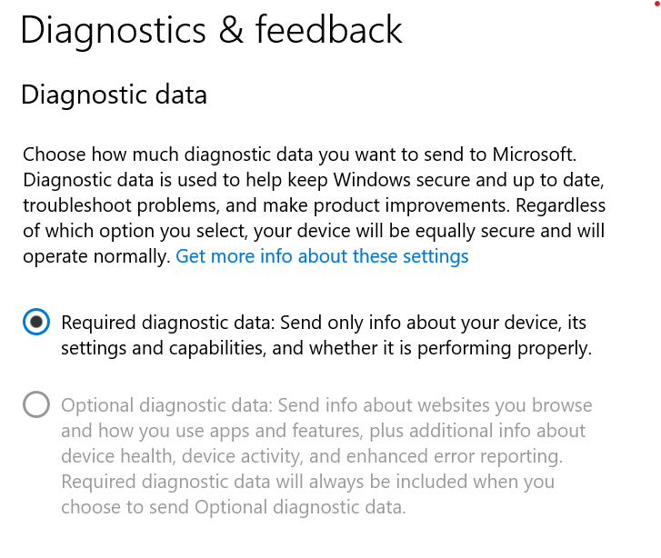 Can't select "Optional diagnostic data" on child device