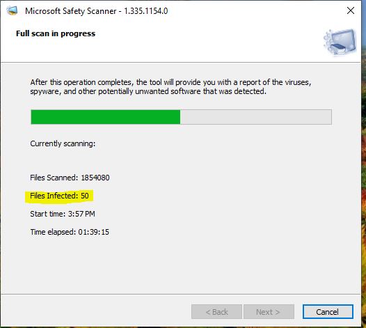 Microsoft Safety Scanner showing infected files but does not remove any infected files. 2e3db76f-703e-4b38-9666-22d354e13ced?upload=true.jpg