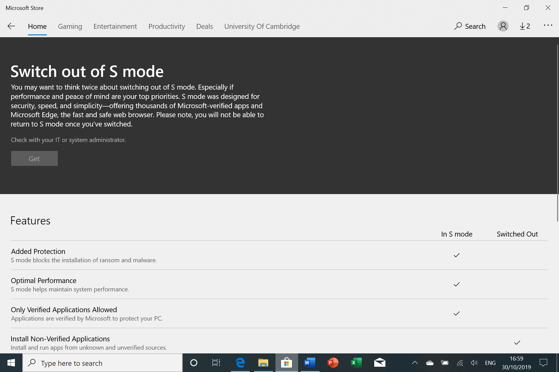 Switch out of S mode- button greyed out 2f86b79d-d887-48d6-922a-c7ee0ec23aa3?upload=true.png